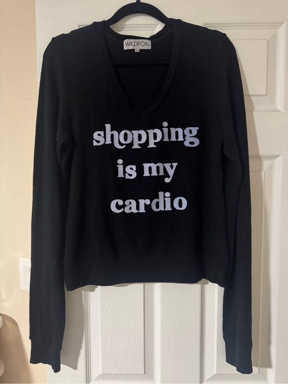 Pre-Loved Wildfox Black V-Neck Sweatshirt w/ 'shopping is my cardio' Graphic
